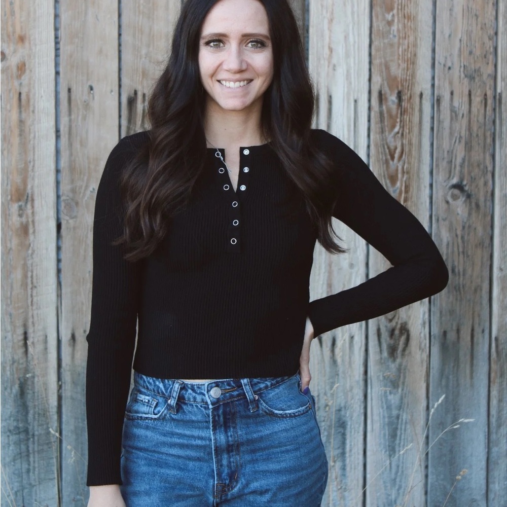 Black Long Sleeve Henley Top